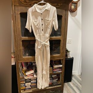 Main Strip tan linen romper pantsuit